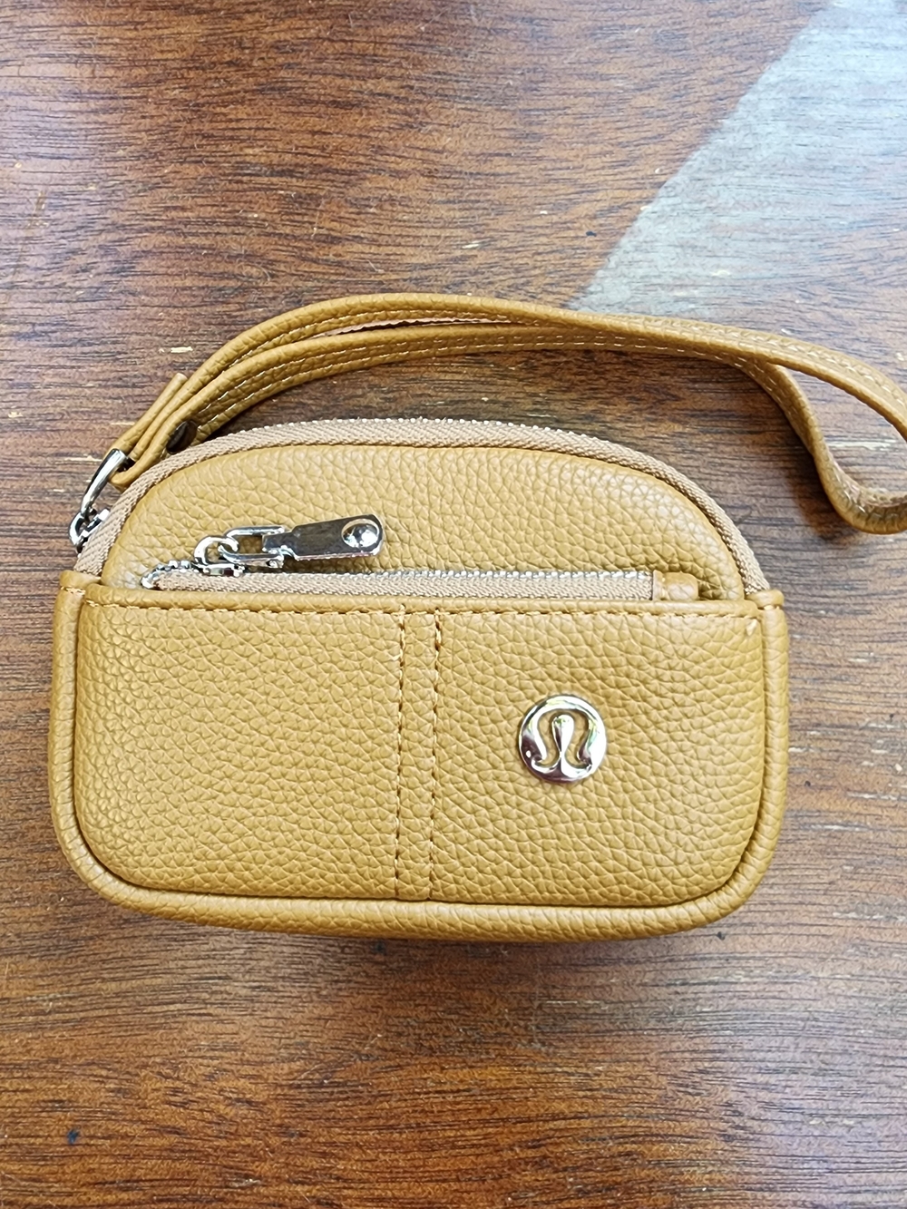 Pebbled Leather Look Wristlet Pouch Mustard Yellow Coin Purse Keychain Wallet